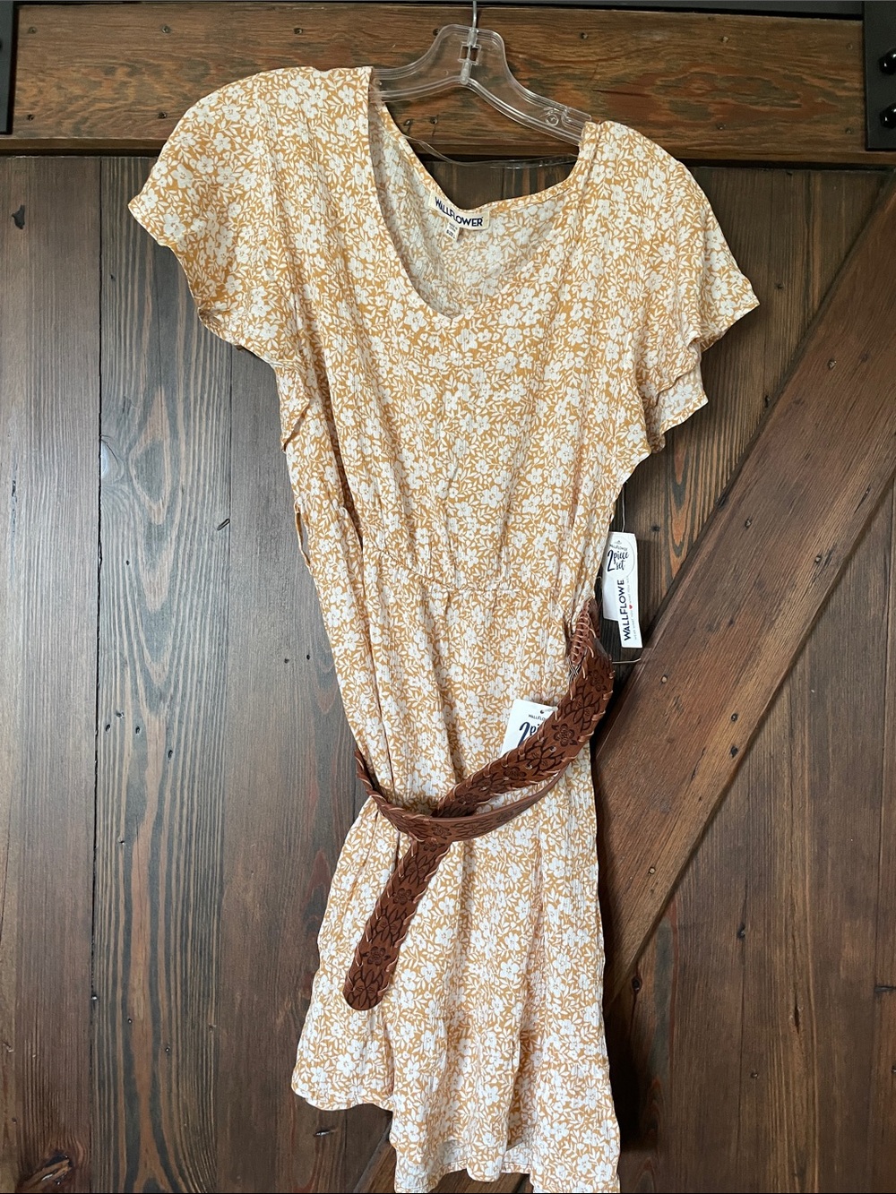 Wallflower Yellow Cream Floral V-Neck Mini Dress